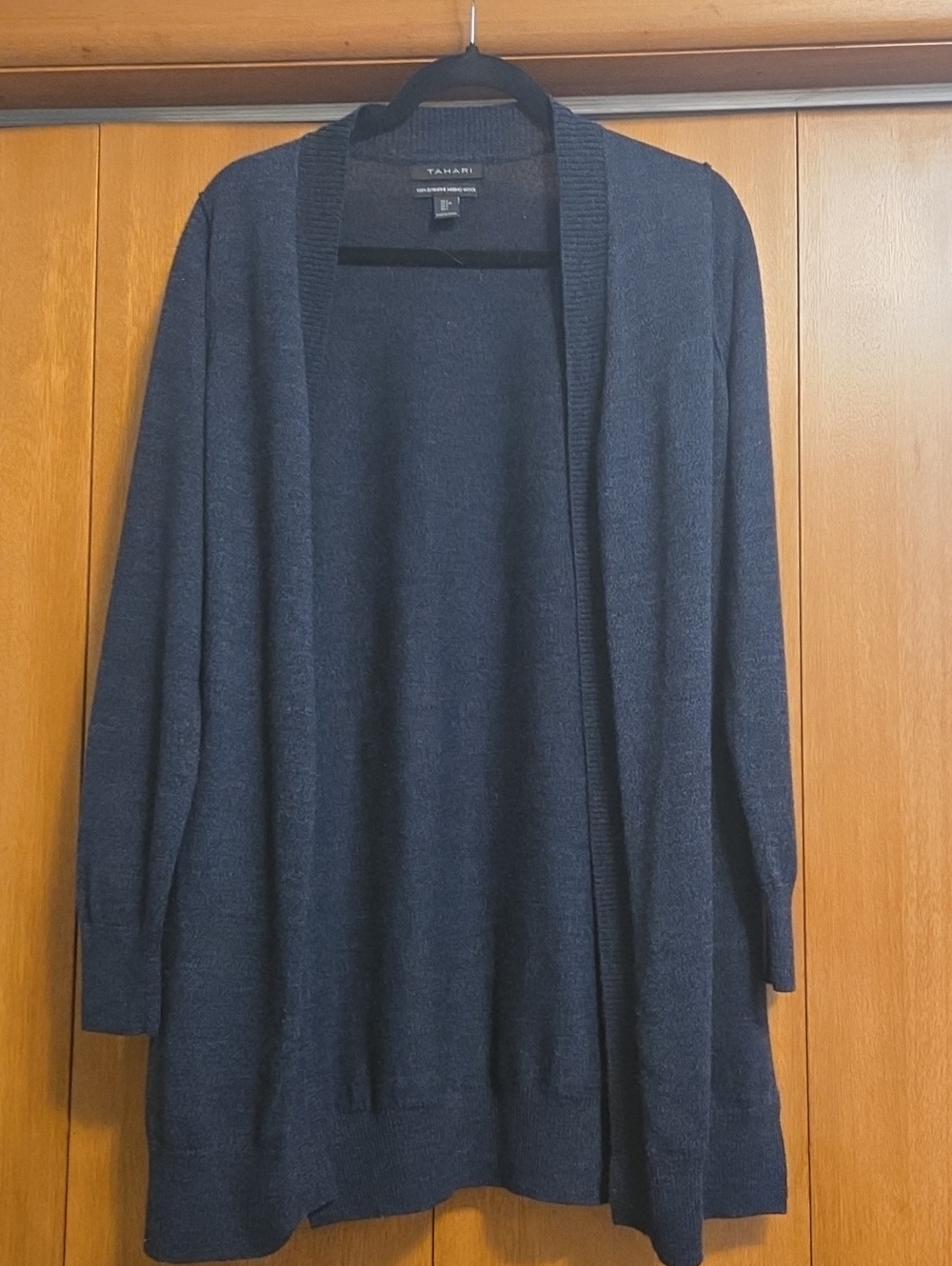 Tahari Navy Open-Front Long Cardigan